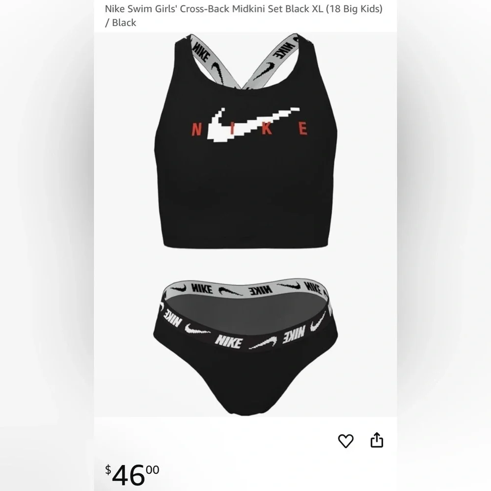 Nike Swim Girls' Cross-Back Midkini Set Black